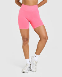 Effortless Seamless Shorts with White Logo | Peony Pink