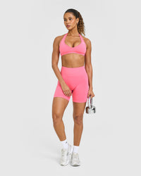 Effortless Seamless Shorts with White Logo | Peony Pink