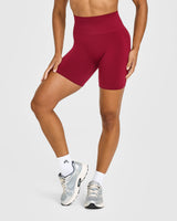Effortless Seamless Shorts with White Logo | Claret Red