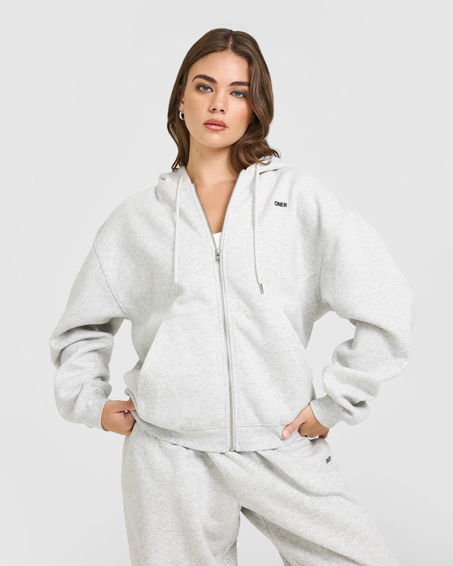 Foundations Zip Through Hoodie | Light Grey Marl