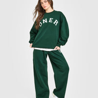 Foundations Oversized Oner Girlfriend Straight Leg Joggers | Racing Green