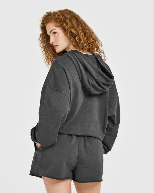 Raw Lounge Oversized Zip Hoodie | Washed Black
