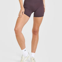 SoftMotion™ High Waisted Shorts 6" with White Logo | Dark Umber Brown