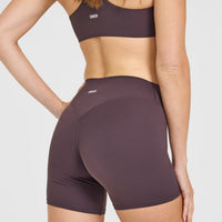 SoftMotion™ High Waisted Shorts 6" with White Logo | Dark Umber Brown