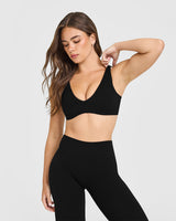 SoftMotion™ Scoop Back Bralette with White Logo | Black