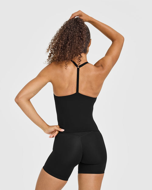 Timeless Square Neck Vest with White Logo | Black