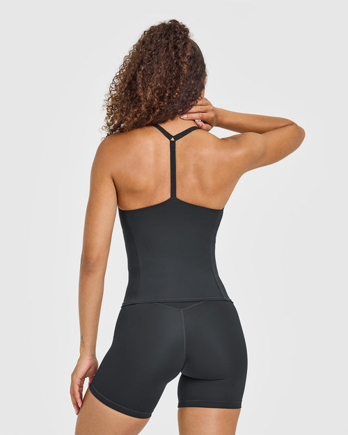 Timeless Square Neck Vest with White Logo | Coal