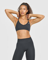 Timeless Strappy Bralette with White Logo | Coal