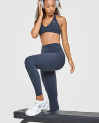 UnifiedMove High Waisted Leggings White Logo | True Blue