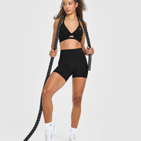 UnifiedMove™ High Waisted Shorts White Logo 6" | Black