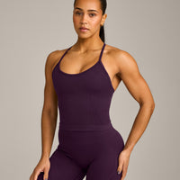 EnhanceLift™ Seamless Strappy Racer Vest with Built in Bra Shelf with Grey Logo | Light Blackberry Purple