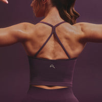 EnhanceLift™ Seamless Strappy Racer Vest with Built in Bra Shelf with Grey Logo | Light Blackberry Purple