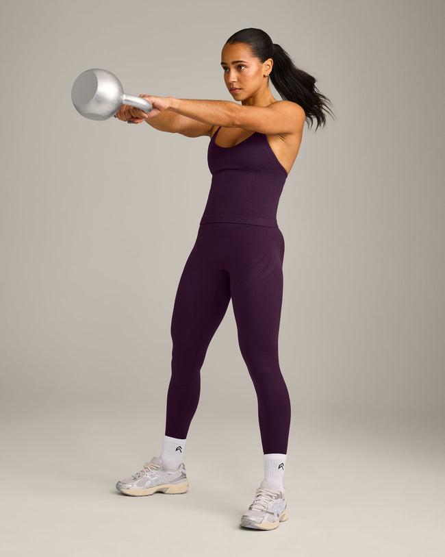 EnhanceLift™ Seamless Strappy Racer Vest with Built in Bra Shelf with Grey Logo | Light Blackberry Purple
