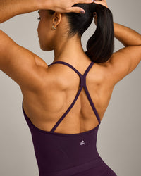 EnhanceLift™ Seamless Strappy Racer Vest with Built in Bra Shelf with Grey Logo | Light Blackberry Purple