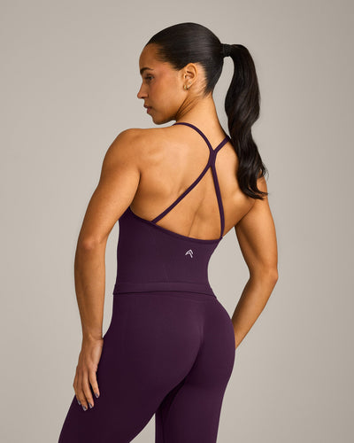 EnhanceLift™ Seamless Strappy Racer Vest with Built in Bra Shelf with Grey Logo | Light Blackberry Purple