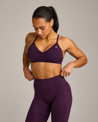 EnhanceLift™ Seamless Strappy Sports Bra with Grey Logo | Blackberry Purple