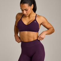 EnhanceLift™ Seamless Strappy Sports Bra with Grey Logo | Blackberry Purple