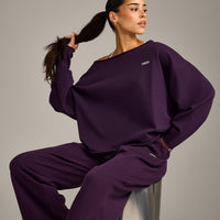 Raw Cut Lounge Off-The-Shoulder Sweatshirt | Washed Blackberry Purple