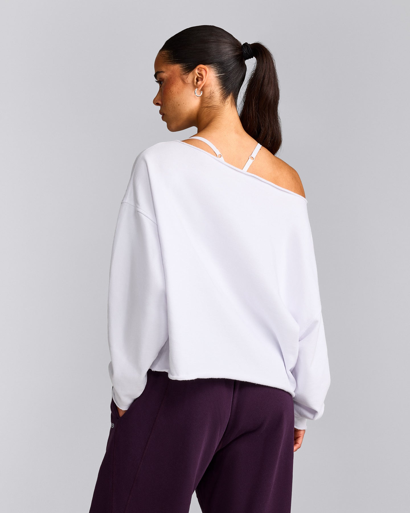 Cotton Vintage Lounge Off-The-Shoulder Sweatshirt | White