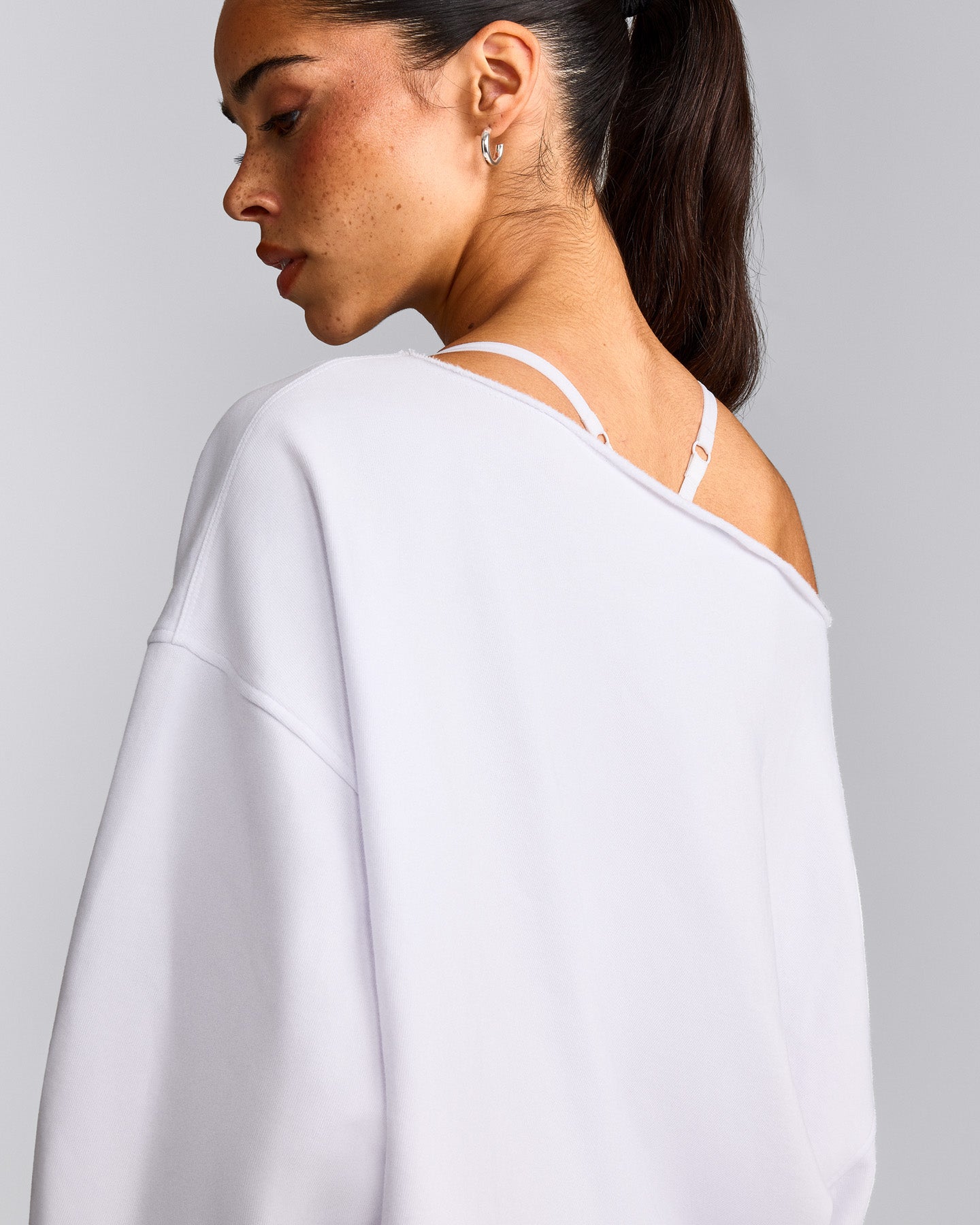 Cotton Vintage Lounge Off-The-Shoulder Sweatshirt | White