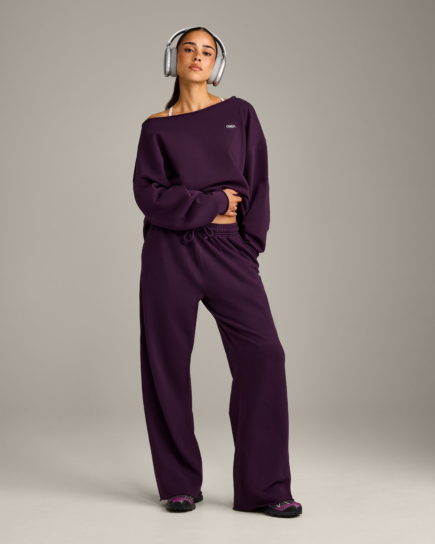 Raw Cut Lounge Wide Leg Joggers | Washed Blackberry Purple