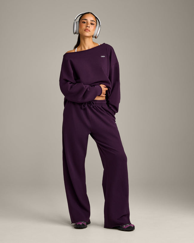 Raw Cut Lounge Wide Leg Joggers | Washed Blackberry Purple