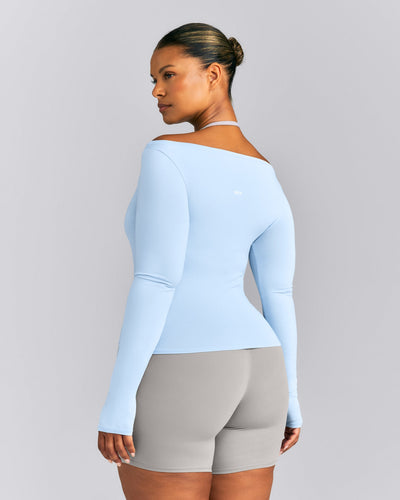FormeSoft™ Fitted Off-The-Shoulder Long Sleeve Top | Mist Blue