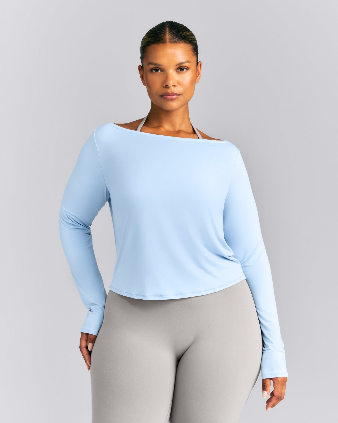 FormeSoft™ Relaxed Slash Neck Long Sleeve Top | Mist Blue
