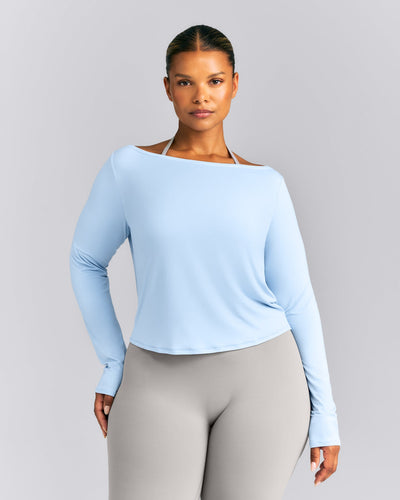 FormeSoft™ Relaxed Slash Neck Long Sleeve Top | Mist Blue
