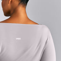 FormeSoft™ Relaxed Slash Neck Long Sleeve Top | Zinc Gray