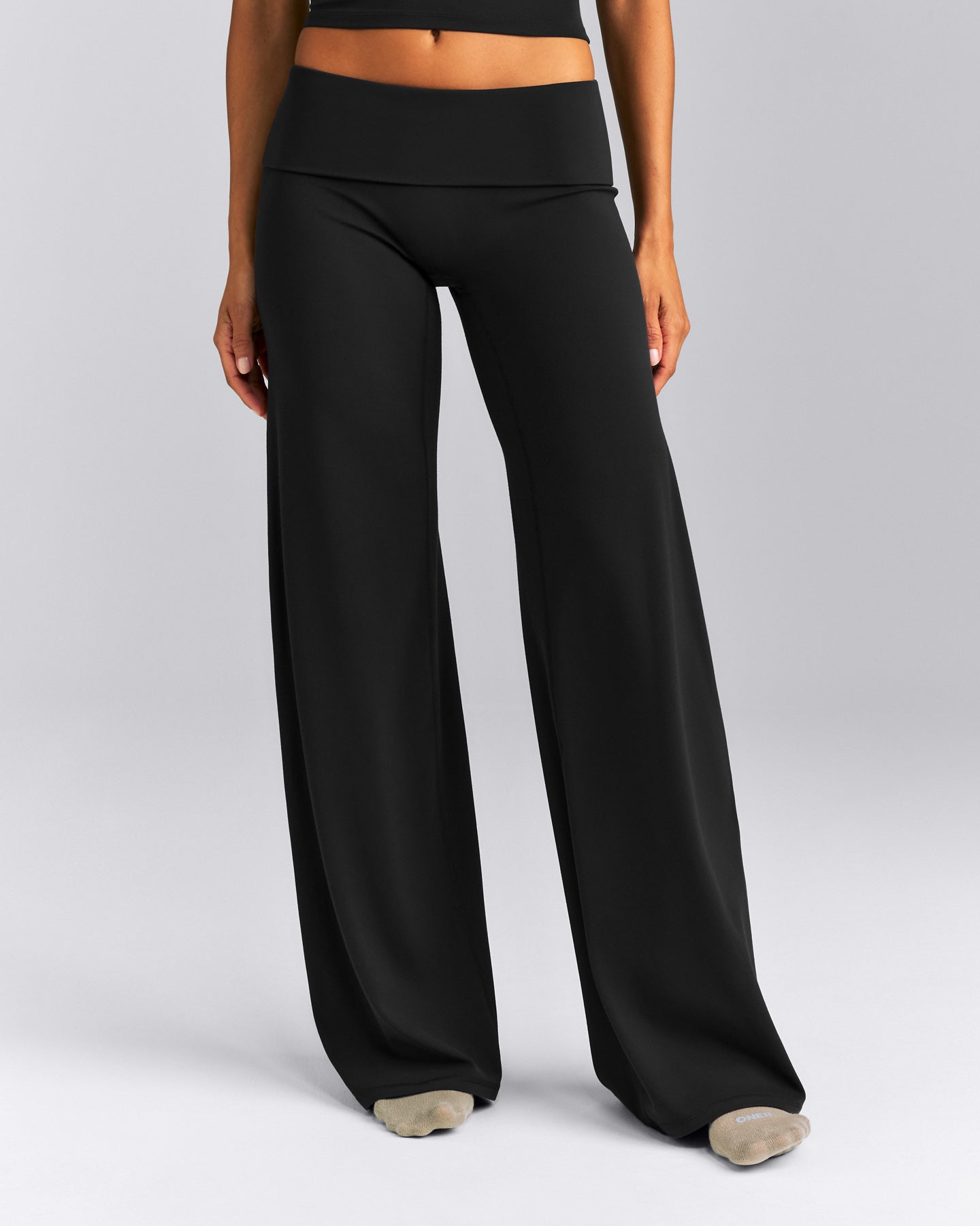 SoftMotion™ Fold Over Mid Rise Straight Leg Pants | Black