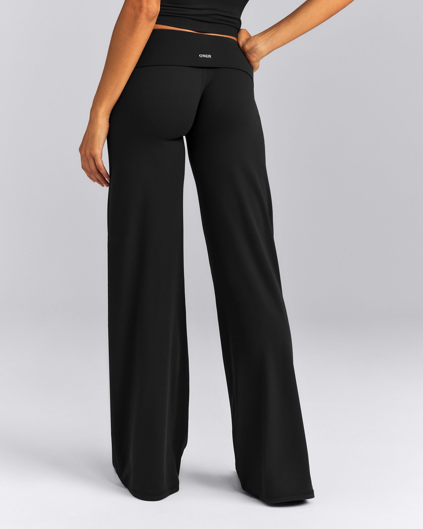 SoftMotion™ Fold Over Mid Rise Straight Leg Pants | Black