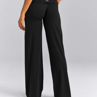 SoftMotion™ Fold Over Mid Rise Straight Leg Pants | Black