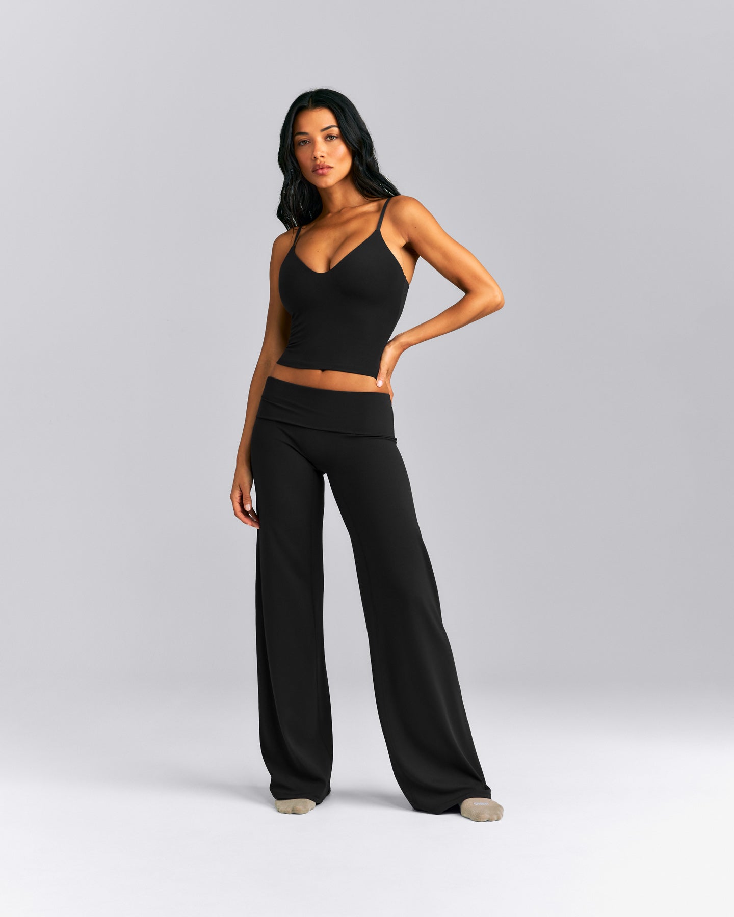 SoftMotion™ Fold Over Mid Rise Straight Leg Pants | Black
