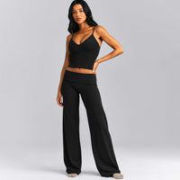 SoftMotion™ Fold Over Mid Rise Straight Leg Pants | Black