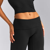 SoftMotion™ Fold Over Mid Rise Straight Leg Pants | Black