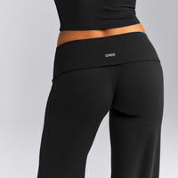 SoftMotion™ Fold Over Mid Rise Straight Leg Pants | Black
