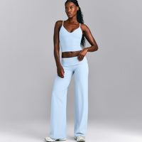 SoftMotion™ Fold Over Mid Rise Straight Leg Pants | Mist Blue