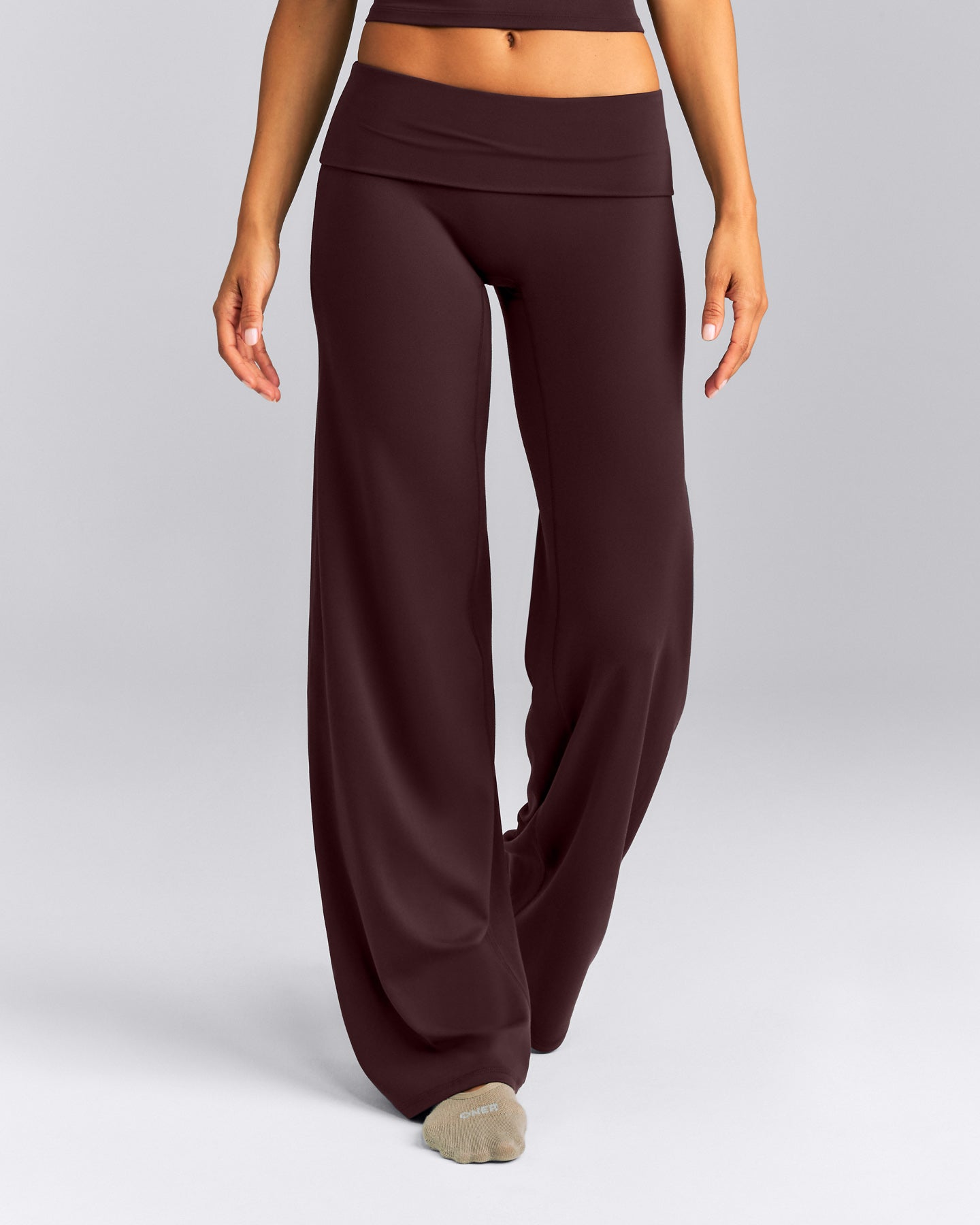 SoftMotion™ Fold Over Mid Rise Straight Leg Pants New Branding | Plum Brown