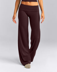 SoftMotion™ Fold Over Mid Rise Straight Leg Pants New Branding | Plum Brown