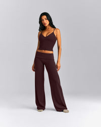 SoftMotion™ Fold Over Mid Rise Straight Leg Pants New Branding | Plum Brown