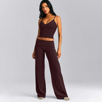 SoftMotion™ Fold Over Mid Rise Straight Leg Pants New Branding | Plum Brown