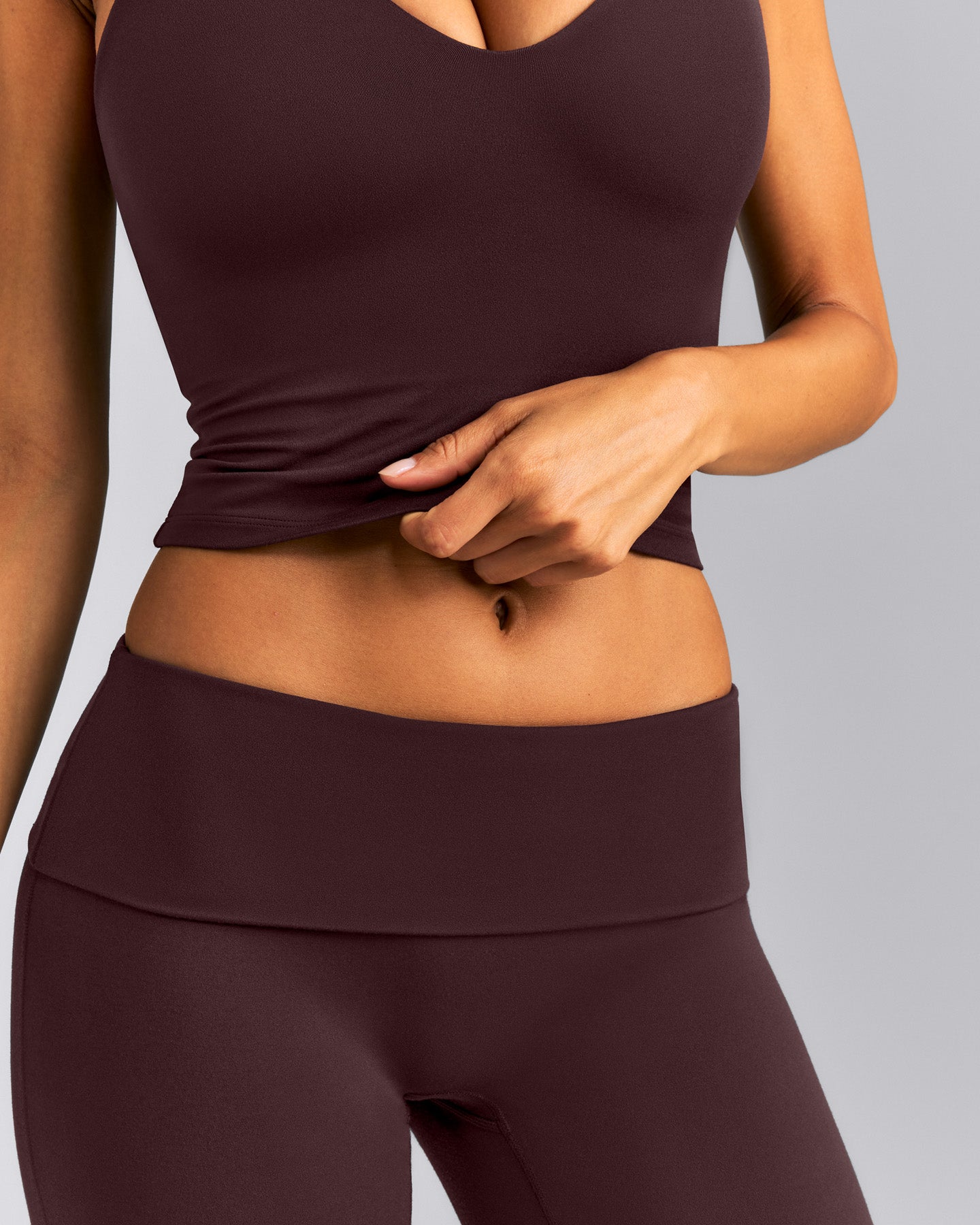 SoftMotion™ Fold Over Mid Rise Straight Leg Pants New Branding | Plum Brown