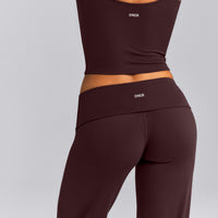 SoftMotion™ Fold Over Mid Rise Straight Leg Pants | Plum Brown