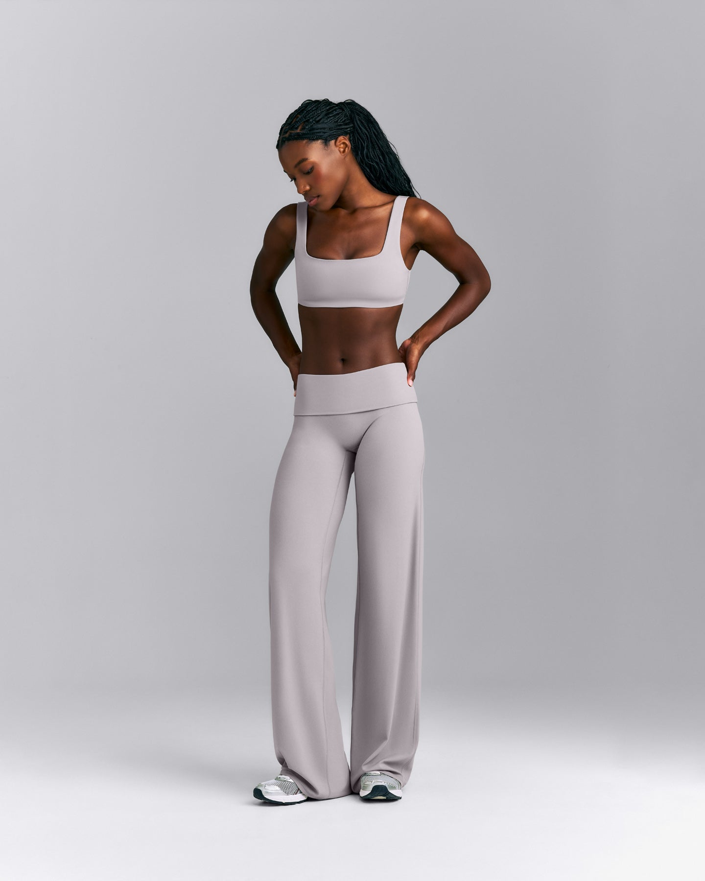 SoftMotion™ Fold Over Mid Rise Straight Leg Pants | Zinc Gray