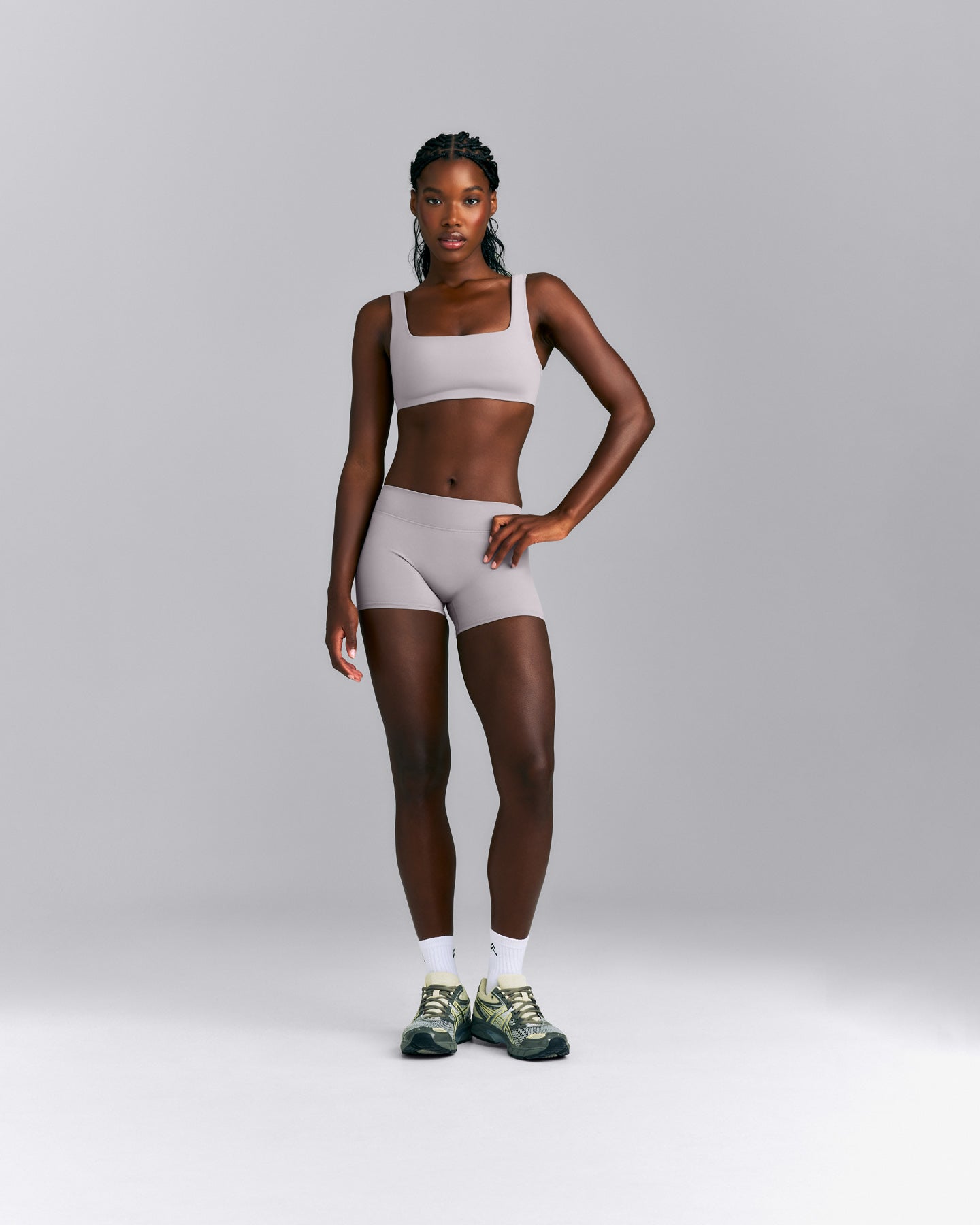 SoftMotion™ Mid Rise Micro Shorts 4" New Branding | Zinc Grey