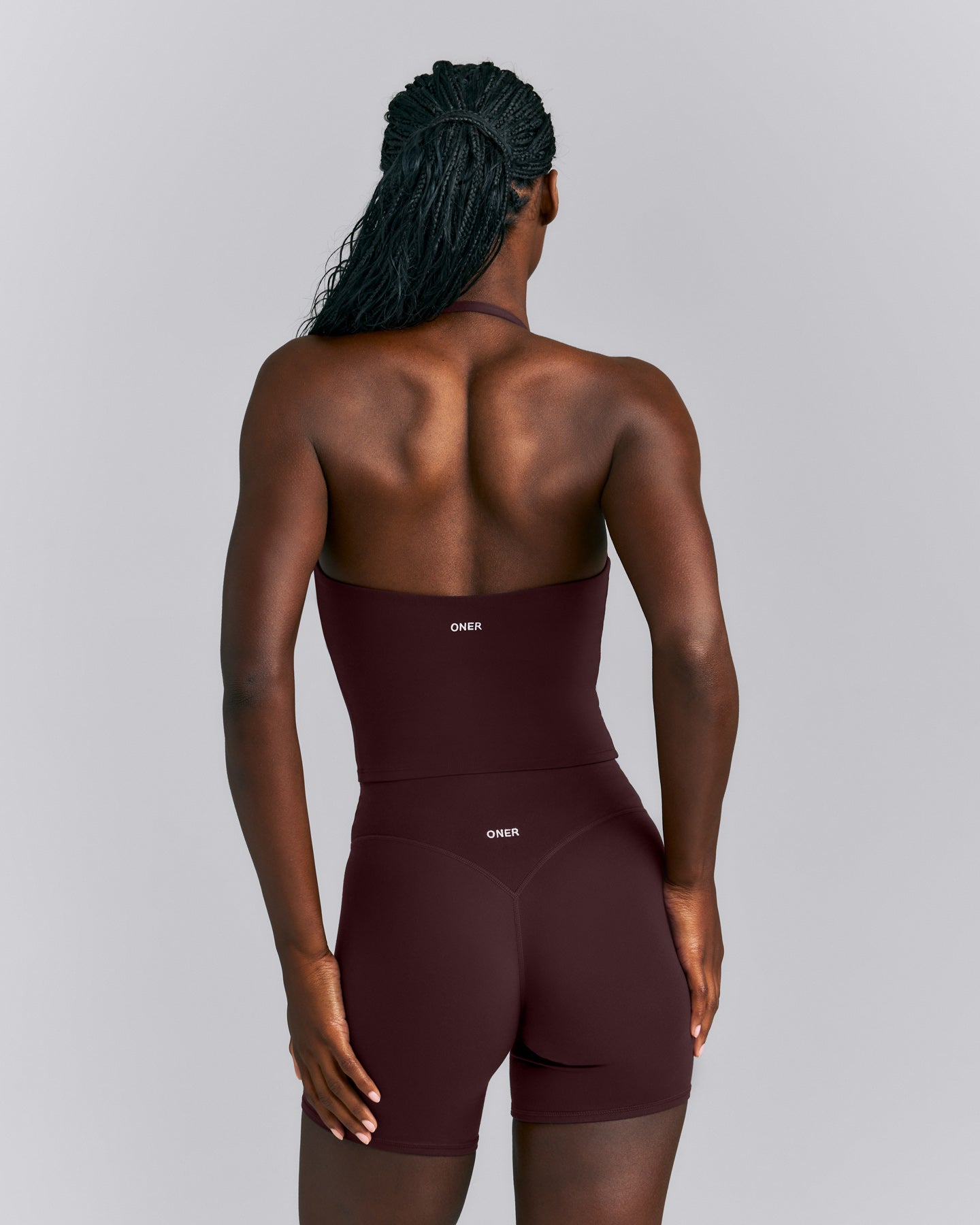 SoftMotion™ Strappy Halter Neck Mid Tank Top with Built in Bra Shelf | Plum Brown