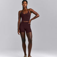 SoftMotion™ Strappy Halter Neck Mid Tank Top with Built in Bra Shelf | Plum Brown