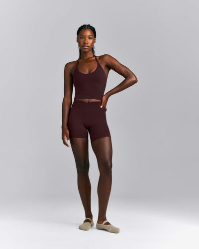 SoftMotion™ Strappy Halter Neck Mid Tank Top with Built in Bra Shelf | Plum Brown