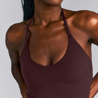 SoftMotion™ Strappy Halter Neck Mid Tank Top with Built in Bra Shelf | Plum Brown